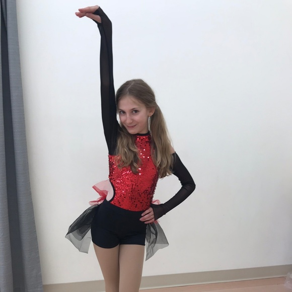 red and black dance costume